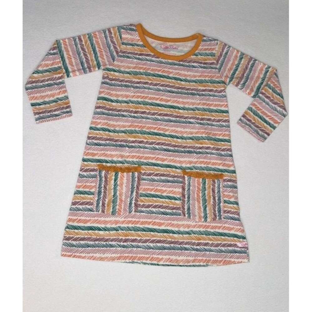 RuffleButts Harvest Rainbow Stripe Long Sleeve Pocket Twirl Dress Size 4T